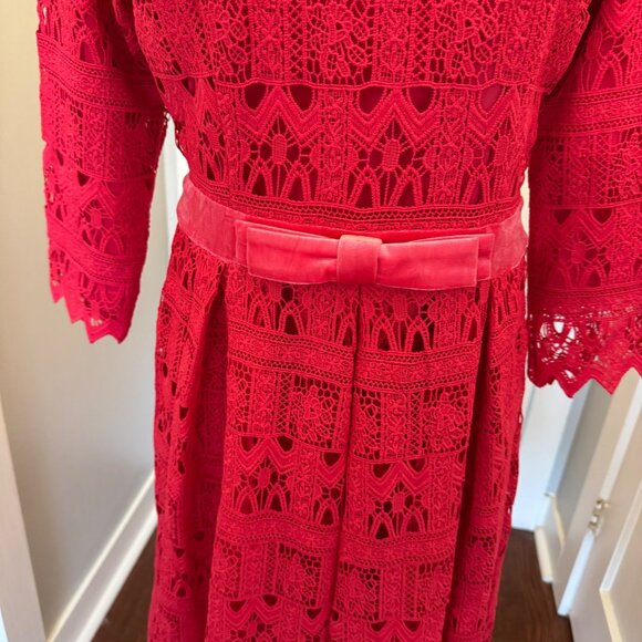 Lace Midi Dress With Velvet Bow Belt By Dainty Jewells - Womens M - Bright Pink - Picture 3 of 16